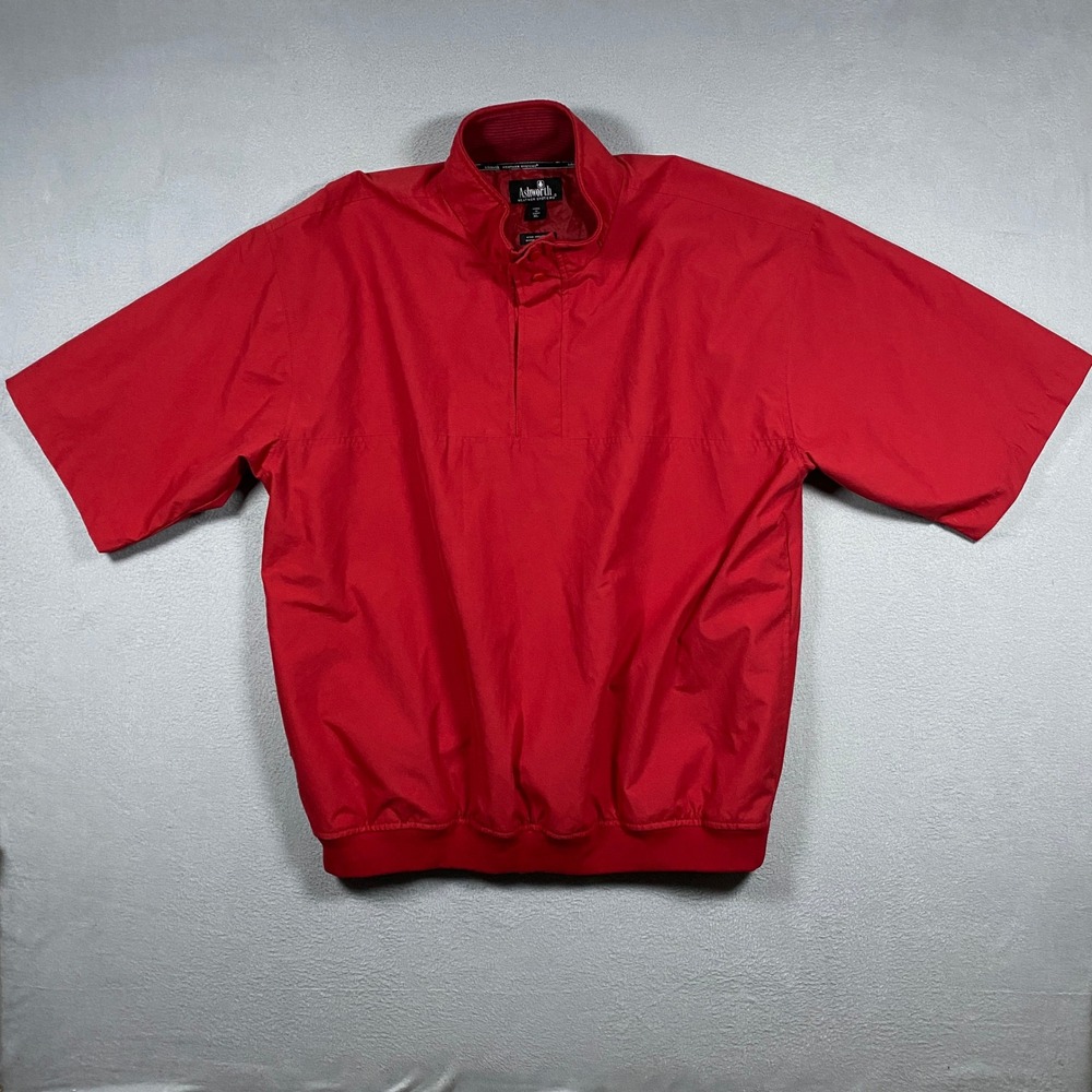 Ashworth Windshirt Men XL Red Weather Systems Short Sleeve Pullover Water/Wind